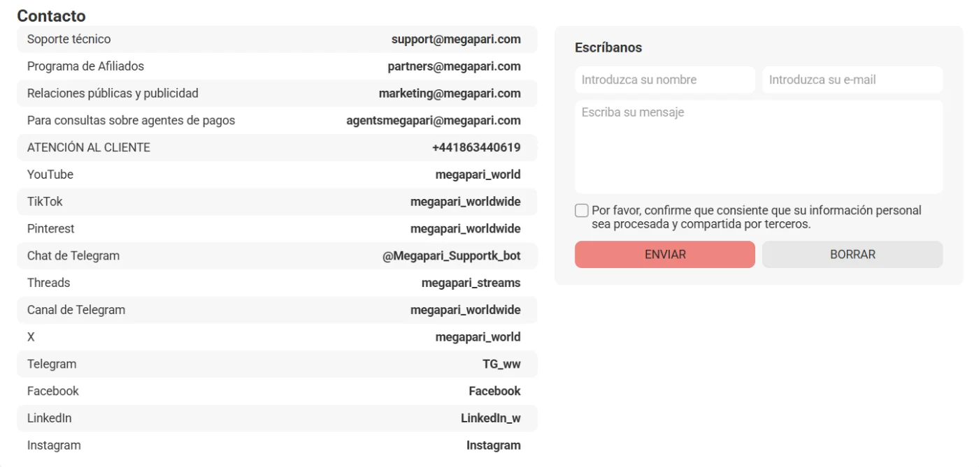 Atención al Cliente de Megapari Atención al Cliente de Megapari
